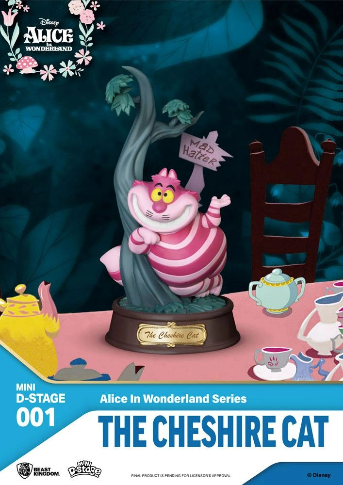 BEAST KINGDOM Alice Au Pays Des Merveilles Statuette Pvc Mini Diorama Stage The Cheshire Cat 10 Cm