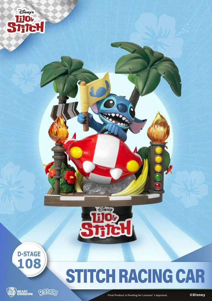 BEAST KINGDOM Lilo Et Stitch Diorama Pvc D-stage Stitch Racing Car Closed Box Version 15 Cm
